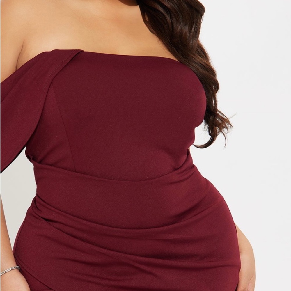 Fashion Nova One Shoulder Burgundy Dress